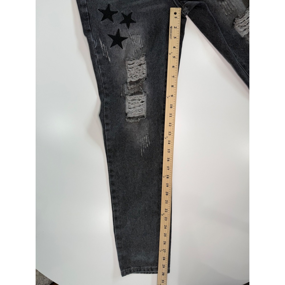 Unbranded Distressed Grey Star Patch Denim Jeans Size 30 Streetwear Y2K Grunge - Picture 7 of 10